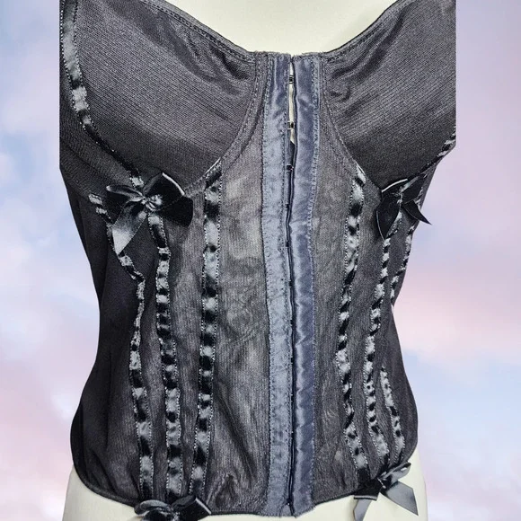 Vtg 90s Frederick's Hollywood Black Corset Bustier Lingerie Sheer Padded Top 38 - Picture 3 of 8